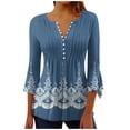thumbnail image 2 of AOOCHASLIY Spring/Fall Women's Trendy Loose-Fit 3/4-Sleeves V-Neck Printed Blouse Casual Fashion Shirt Tops, 2 of 5