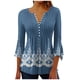 thumbnail image 2 of ICHUANYI Clearance Women's Casual Trumpet 3/4 Sleeve Printed Buttoned Basic Ruched Tops Pleated T-shirts Blouses(Navy, XXL) ICHUANYI WER2023081109558, 2 of 5