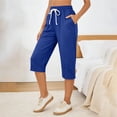 thumbnail image 2 of MLQIDK Royal Blue Crop Capri Pants for Women Trendy Summer Lounge Pants Knee Length High Waisted Plus Size Capris Dressy Casual Crop Capris with Pockets Royal Blue XL, 2 of 5