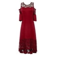 thumbnail image 5 of IDALL Wedding Guest Dresses,Prom Dresses Women Plus Size Casual Solid Lace Dress Short Sleeve Irregular Lace Stitching Long Dress Plus Size Dresses,Maxi Dresses,Formal Dresses Wine Dress 2XL, 5 of 7