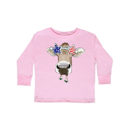 

Inktastic 4th of July Patriotic Cow in Shades Gift Toddler Boy or Toddler Girl Long Sleeve T-Shirt