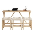 thumbnail image 6 of GZXS 4-Piece Bar Table Set with Charging Station, 59" Long Table with 3 Linen Stools, Solid Wood Frame, Space-Saving Design for Kitchen, Living Room & Small Apartments (Light Oak), 6 of 10