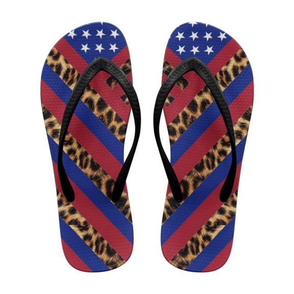 Uourmeti USA Flag Leopard Print Flip Flops for Women Fourth of July Non-Slip Rubber Sole Comfortable Thong Sandals