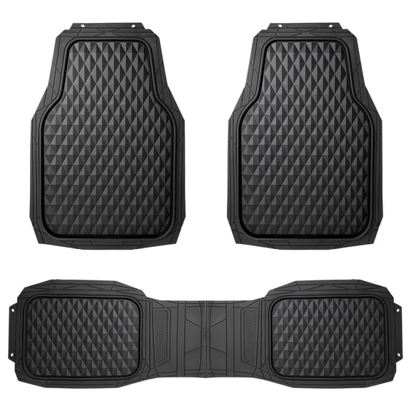 Ozark Trail 3-Piece Black Deep Dish Rubber Car Floor Mats, Anti-Slip 3D Rhombus Waterproof, All Weather Universal Trim-to Fit for Car, SUV and Truck Mats