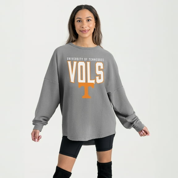 Women's Gameday Couture Gray Tennessee Volunteers Oversized Pure Motion Corded Sweatshirt