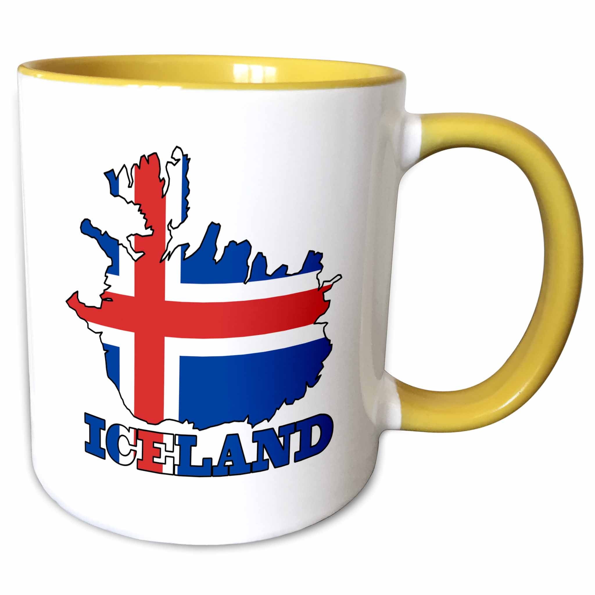 3drose The Flag Of Iceland In The Outline Map Of The Country And Name Iceland Two Tone Yellow Mug 11 Ounce Walmart Com Walmart Com