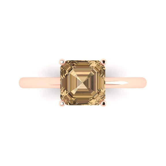Solitaire Engagement Ring for Women - 2ct Simulated Champagne Diamond in 14K Rose Gold Promise Ring