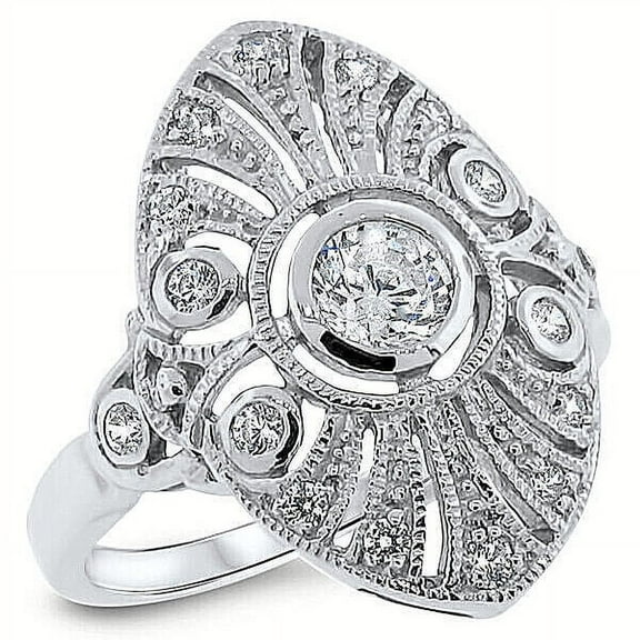 Art Deco Filigree Bezel Set Wedding Ring 2.1 Ct Diamond 14K White Gold Over