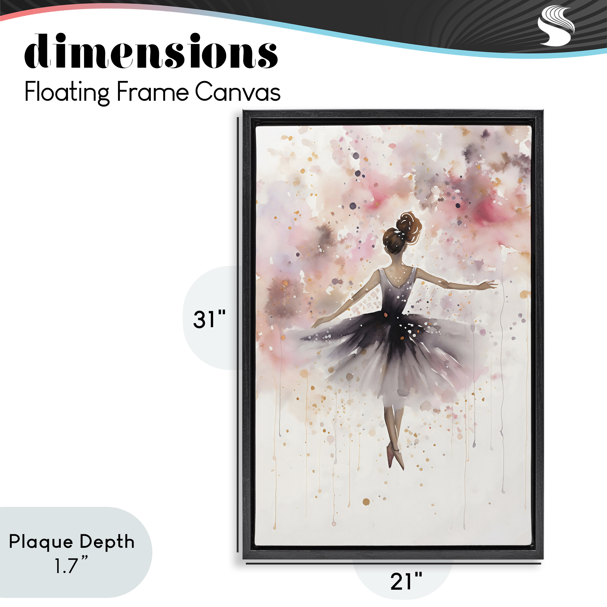 Stupell Industries Watercolor Ballerina Atmosphere Black Framed Floater Canvas Wall Art, design by Creative Studio