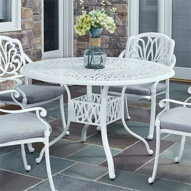 Homestyles Capri Aluminum Outdoor Dining Table with Umbrella Hole, White (1 Count)