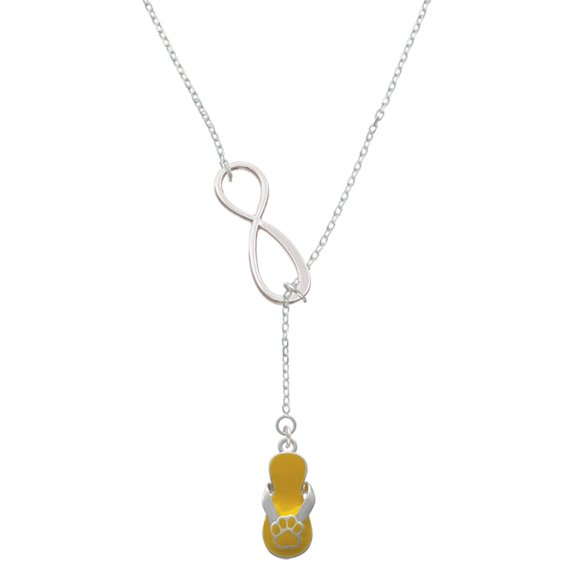 Delight Jewelry Silvertone Yellow Paw Flip Flop Silver tone Elegant Infinity Lariat Necklace