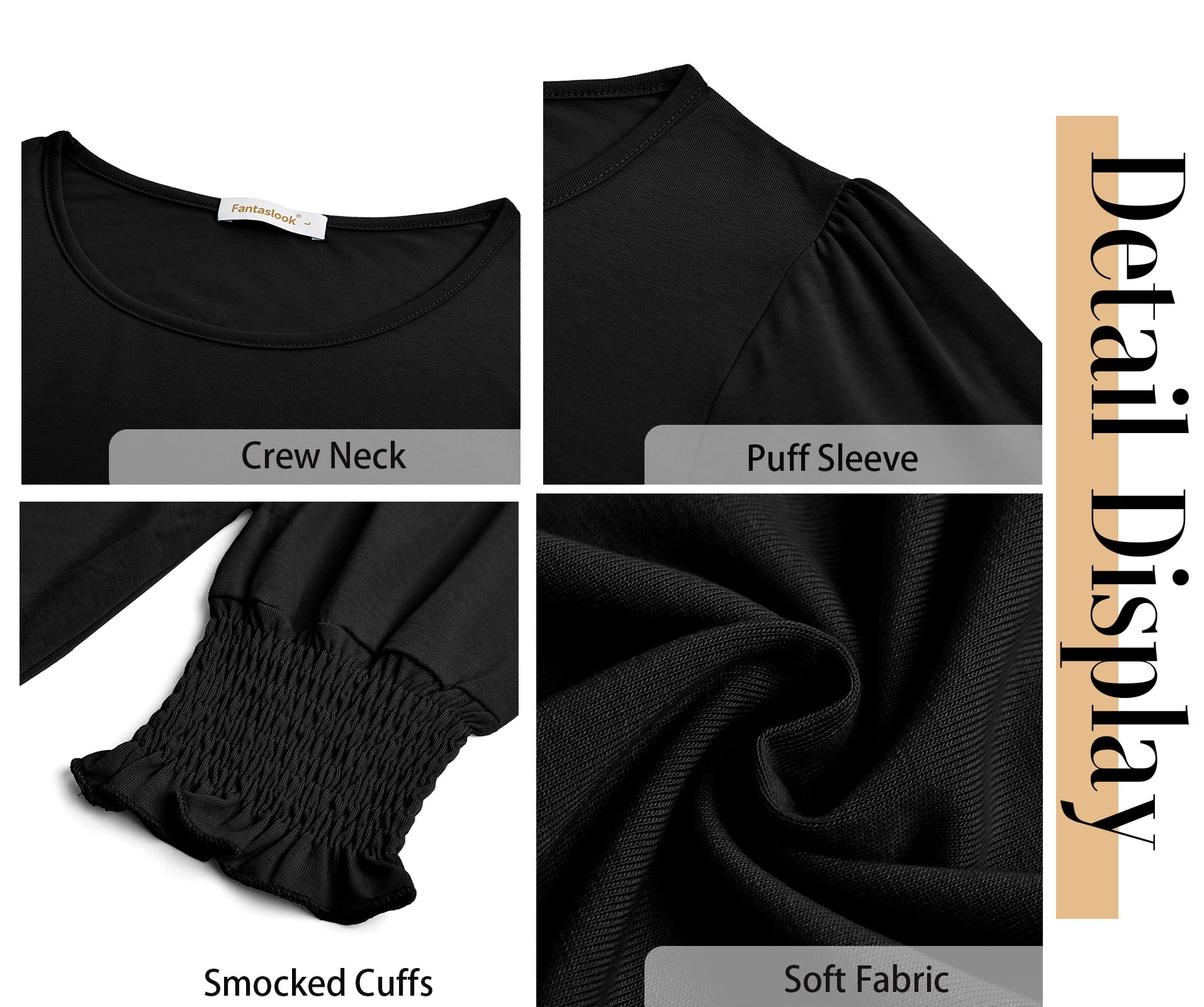 Fantaslook Blouses for Women Dressy Casual 3/4 Length Sleeve Womens Tops with Smocked Cuffs Fashion Shirts