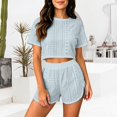 thumbnail image 6 of Endives Pajamas Set for Women Hollow Out Breathable Short Sleeve Tshirt and Shorts Split Home Set Two Piece Pajamas Lounge Sets for Women, 6 of 6