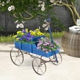thumbnail image 6 of Wooden Wagon Planter, Decorative Garden Wheelbarrow Planter with 2 Planting Sections, Rolling Wheels, Adjustable Handle, Small Wagon Cart Planter Stand for Flowers Vegetables Herbs, 6 of 6