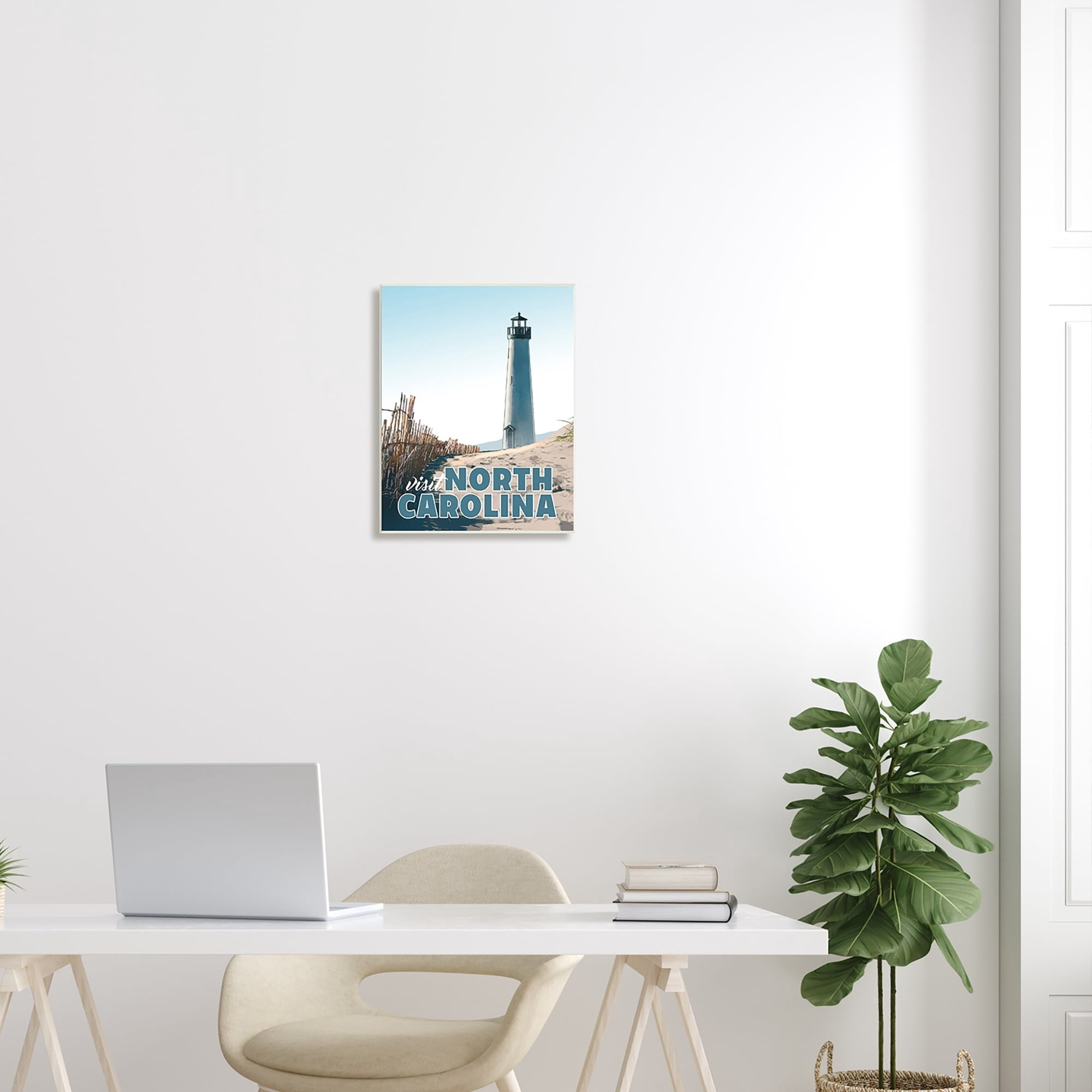 Stupell Industries Visit North Carolina Beach Lighthouse Seaside Sand Graphic Art Unframed Art Print Wall Art, Design by David Owens Illustration