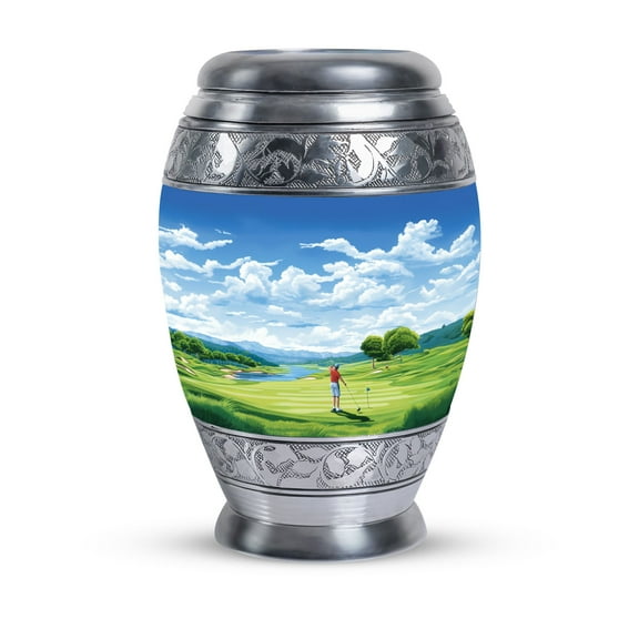 Idyllic Golfing Landscape - Large Decorative Urn - Funeral Urns - 10 Inch - Large - Cremation Urns For Men - Memorial Urns For Human Ashes - Human Urns For Ashes - Large Urns For Human Ashes