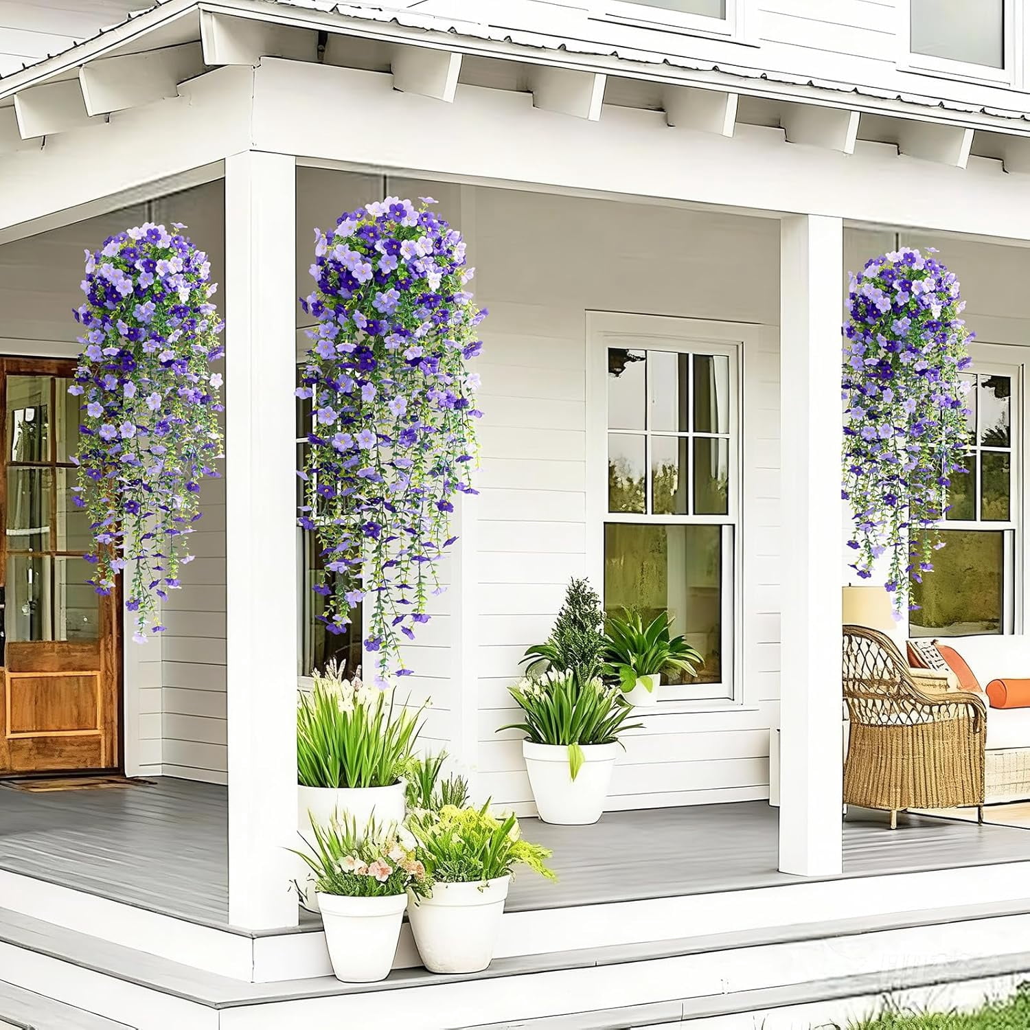 Yastouay 4pcs Artificial Flowers for Outdoors, UV Resistant Hanging Fake Flowers, Purple Violet Outdoor Faux Plants for Garden Balcony Yard Porch