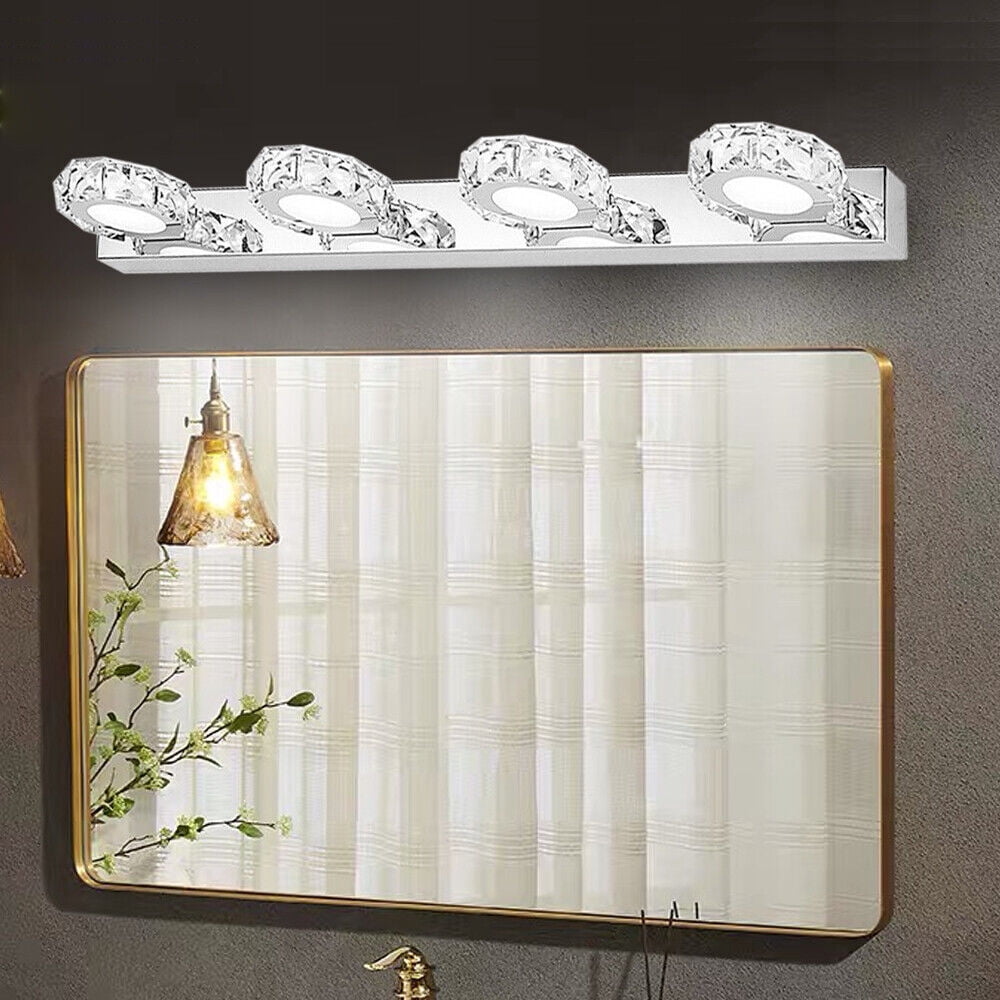 4 Heads Modern Vanity Light,Modern Bathroom Vanity LED Light Wall Cold White(6000-6500k) Led Lamp Cold White Front Mirror Toilet Light Fixture Crystal Mirror Vanity Make Up Wall Lamp for Bathroom