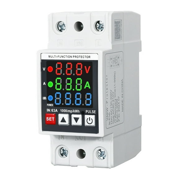 Multifunctional Voltages Protector with Overcurrent & Temperature Display 1-63A