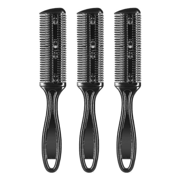 Peine cortapelos, peine cortapelos de doble cara con hoja de acero inoxidable, paquete de 3 (negro)