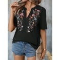 thumbnail image 5 of Mexican Shirts for Women Embroidered Traditional Summer Blouse Floral Tunic V Neck Short Sleeve T Shirt Black XXL, 5 of 7