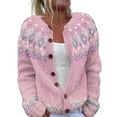 thumbnail image 3 of Cardigans for Women Trendy Vintage Polka Dot Pattern Button Down Knitted Sweater Outerwear Casual Long Sleeve Crew Neck Comfortable Fashion Light Pink M, 3 of 5
