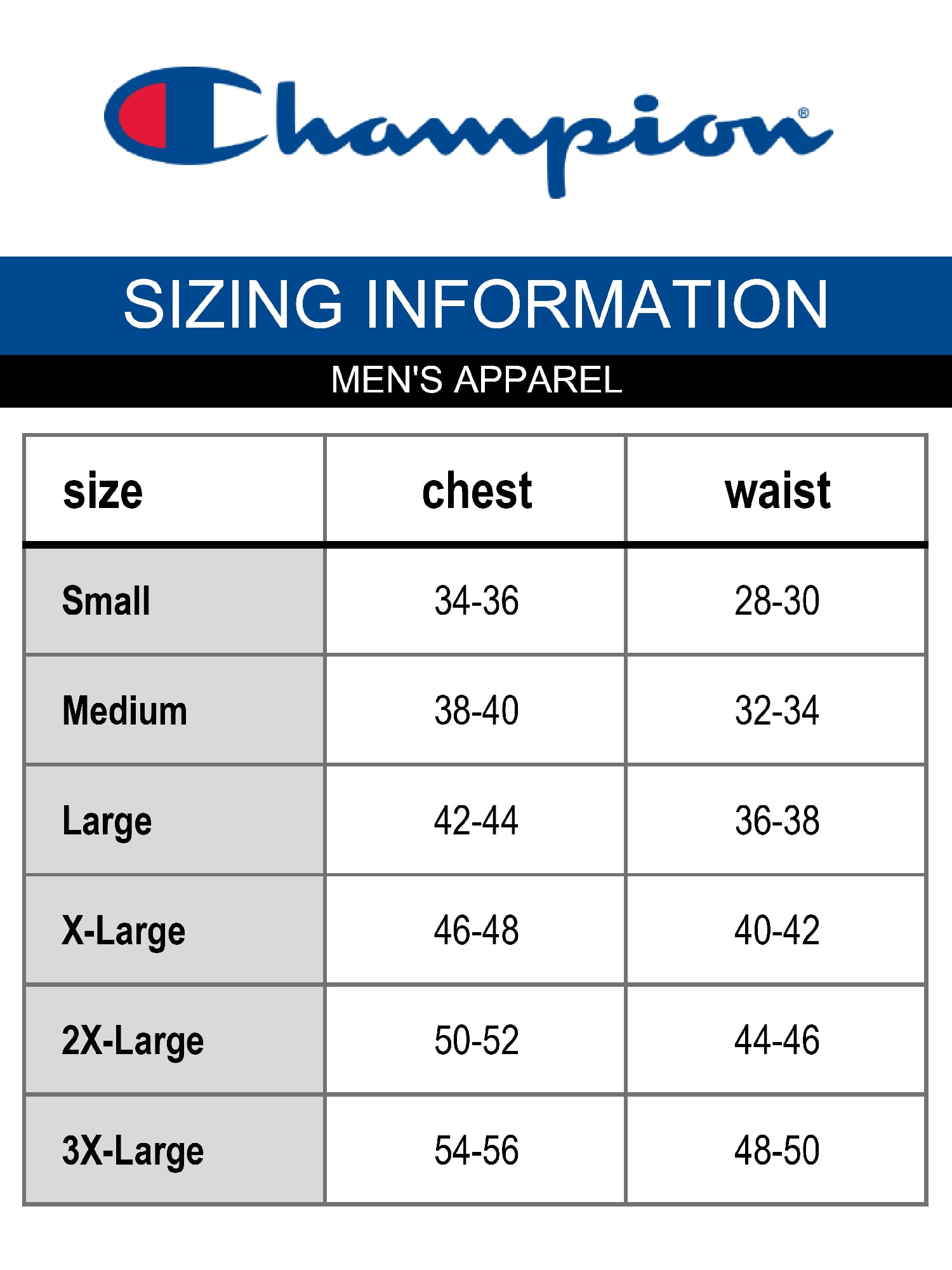 Champion crewneck size store chart