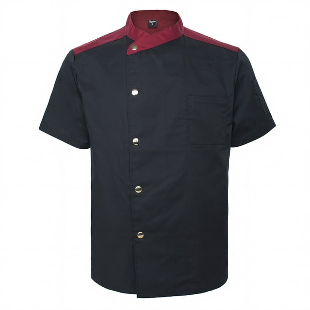 TOPTIE Manteau de Chef Unisexe à Manches Courtes, Veste, Noir à Boutons-Pression