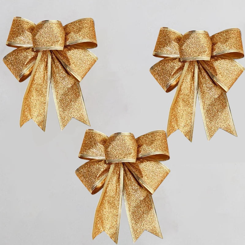 60PCS Christmas Tree Decoration Bows Ribbon Gold 25 X 21cm Xmas Ornaments