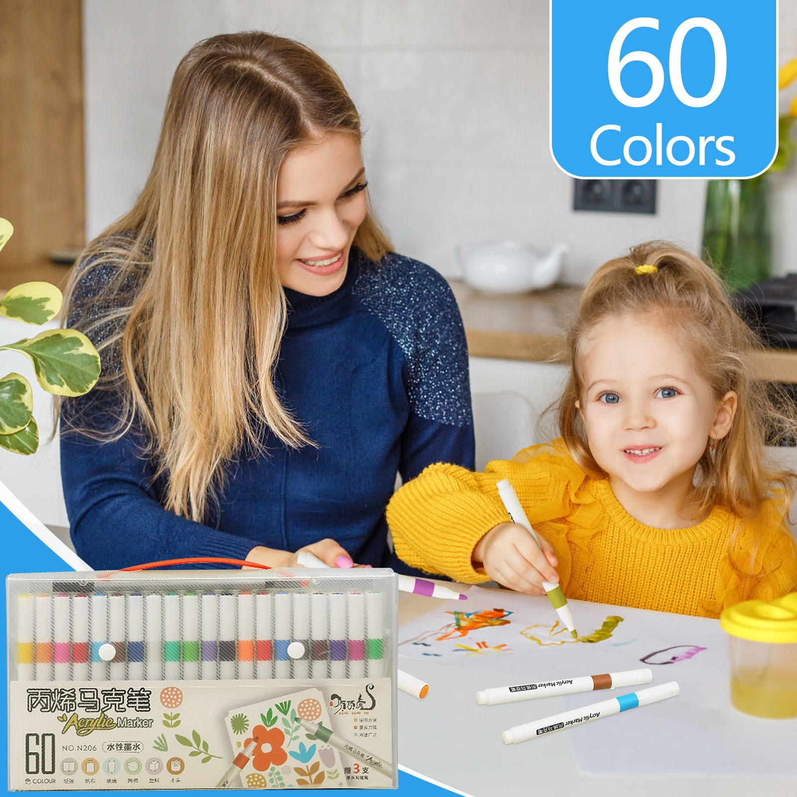 BCZHQQ Paint Pens for Rock Painting,Stone,Ceramic,Glass,Wood,Canvas,Set of 60 Acrylic Paint Markers Extra-fine Tip,Summer Saving Clearance