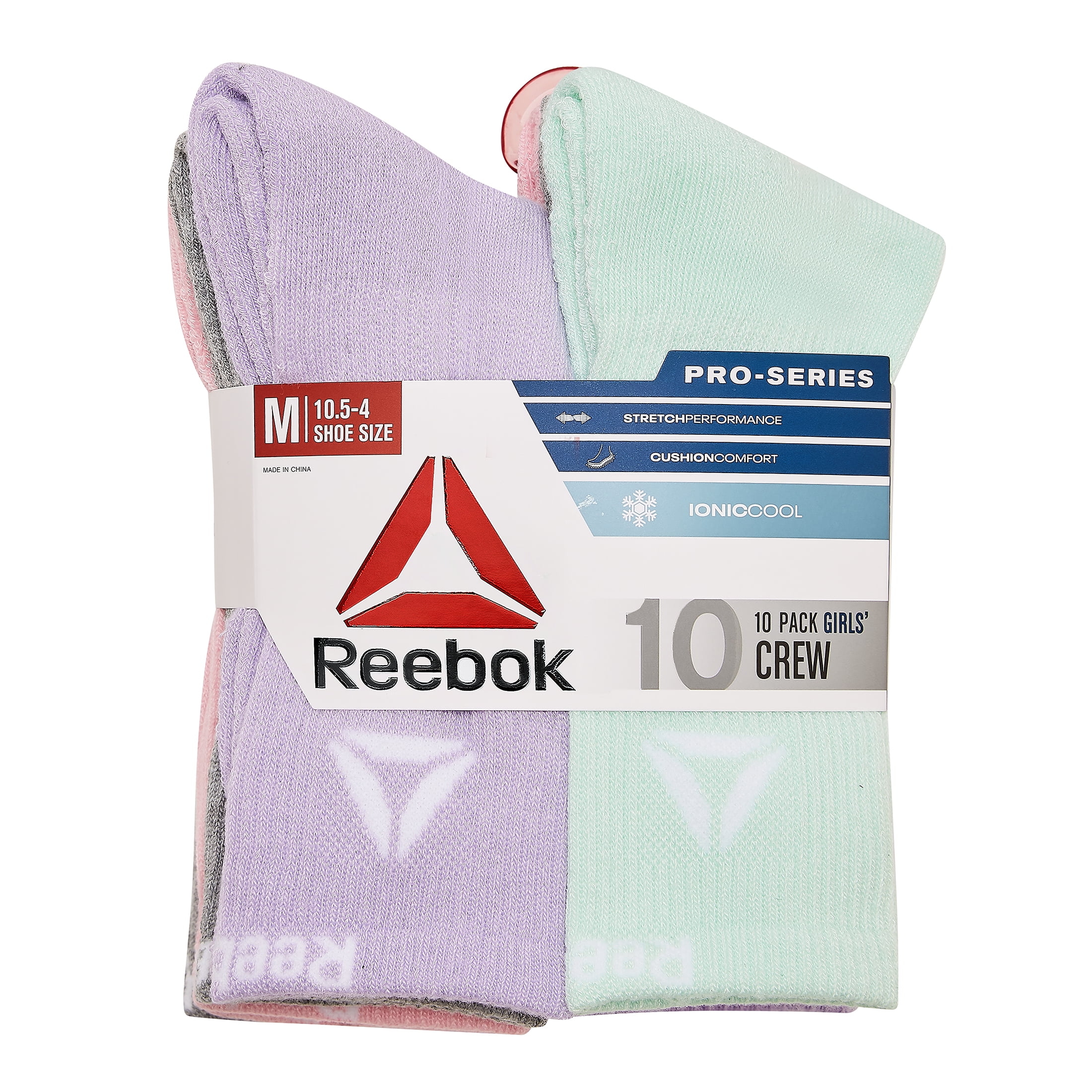 Reebok Girls Pro-Series Crew Socks, 10-Pack