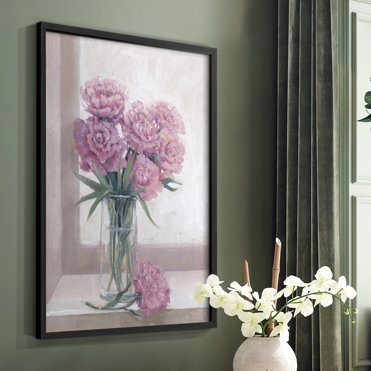 Windowsill Floral II Framed Print - Solid Wood in Single Picture Frame Solid Wood 2 Framed Print