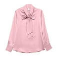 thumbnail image 3 of Juosiy Bowtie Shirt Long Sleeve Satin Blouse Top Ribbon Tie Glossy Stylish Elegant Open Front Commuting To Work Clothes Invitations, 3 of 3