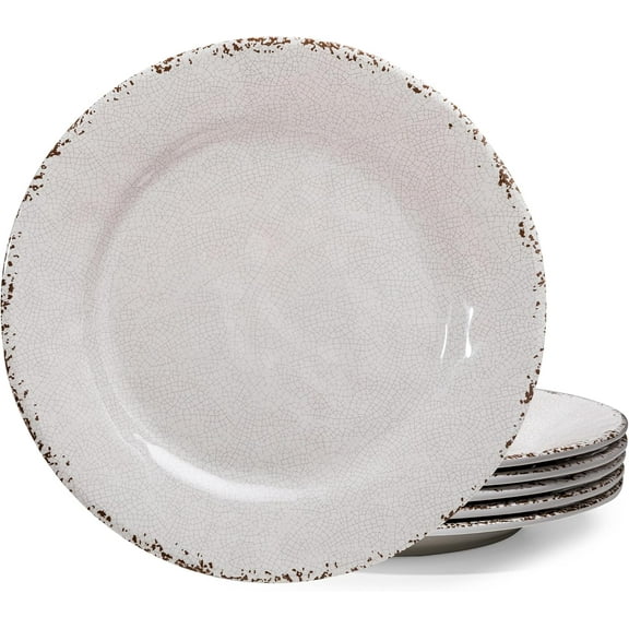 11-inch Lightweight Round Kitchen Plates Set for Salad, Pasta –Unbreakable RV, Camping Dining Serving Dishes for Parties, Set of 6… | Classic Vintage White Melamine Dinner Plate Set