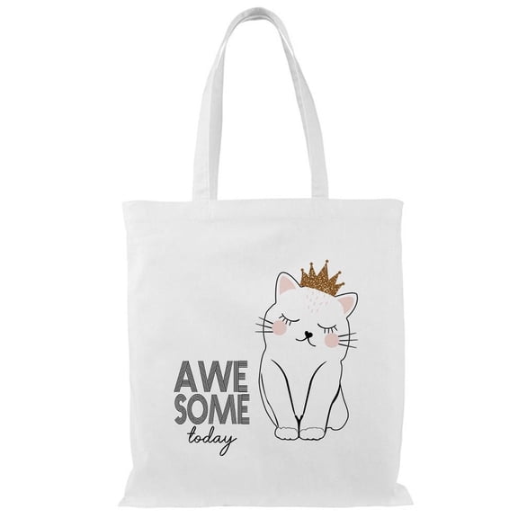 Smartprints Awesome Today Cat Crown Tote Bag - Image by Shutterstock, One Size Cotton Canvas Tote Bag