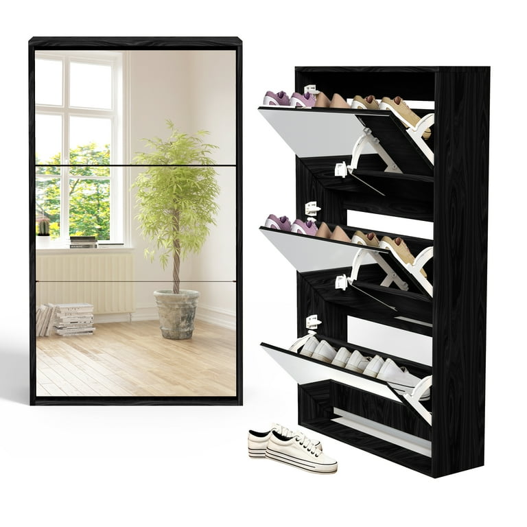 Mirrored shoe cabinet black discount