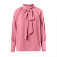 thumbnail image 5 of Summer Tops for Women, Women Blouses, Women's Stylish Neck Blouse with Tie Knot Loose Fit Design Buttoned Versatile Shirt for Work and Casual Wear, 5 of 5