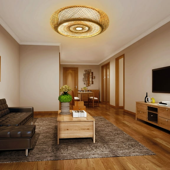 TFCFL Rustic Pendant Lamp Nature Bamboo Wicker Rattan Cap Shade Ceiling Light Fixture Hanging Lamp