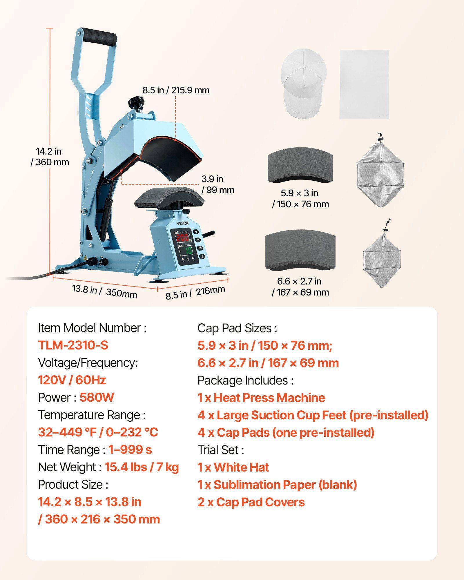 Heat Press Machine for Hats Caps with 2 Interchangeable Platens Stretcher Precise Temperature Time Control for HTV Iron On Sublimation Projects Light Blue