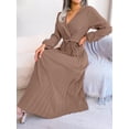 thumbnail image 5 of Women's Long Sleeve V-Neck Elegant Dresses for Women Robe with Belt Solid Crisscross Pleated Long Max Dress Mature, 5 of 7
