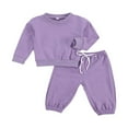 thumbnail image 2 of Toddler Baby Girl Boy Winter Clothes Solid Long Sleeve Pullover Sweatshirt Drawstring Pants 2Pcs Outfit Set, 2 of 7