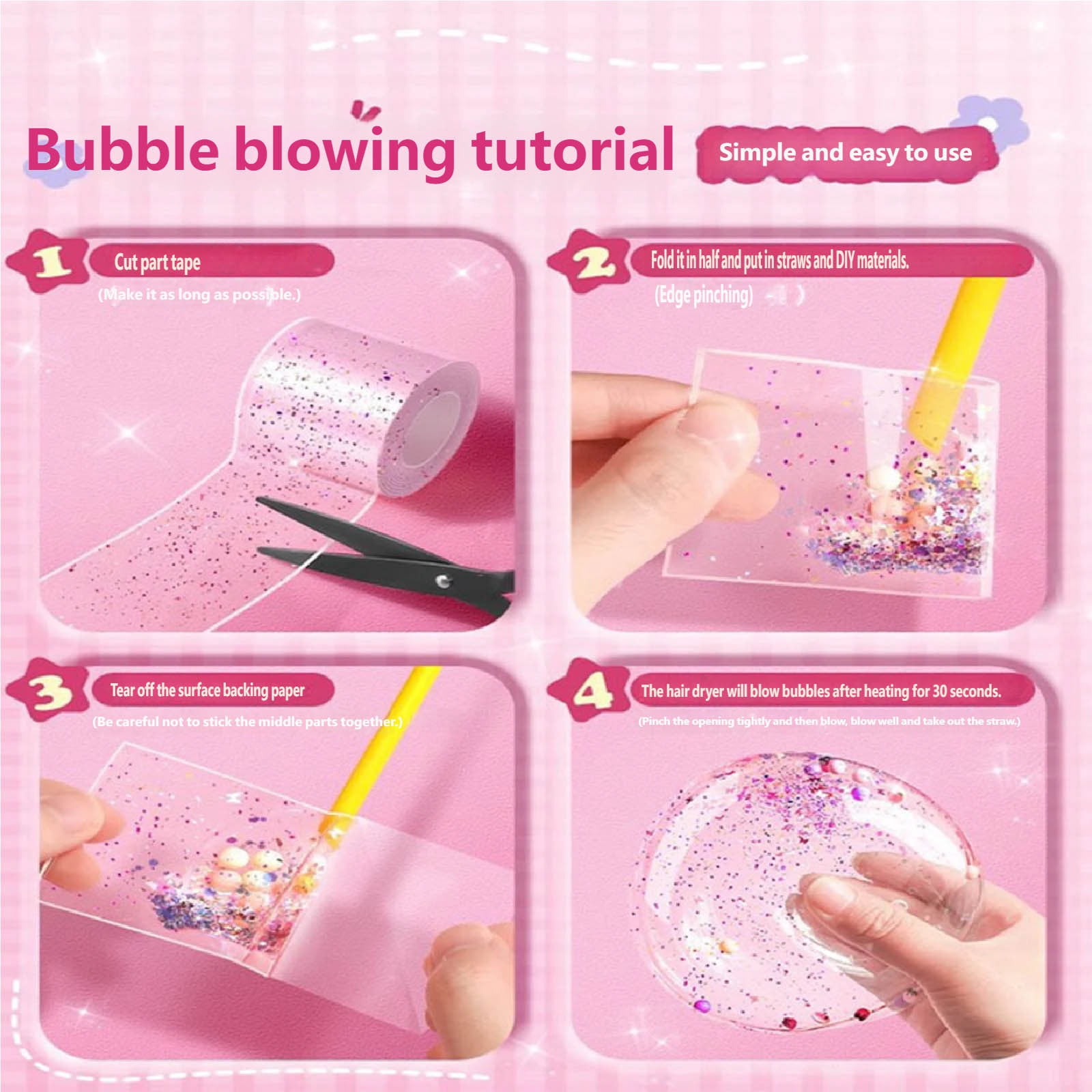 Nano Tape Bubble Kit for Kids, Nano Bubble Tapes Kit with Glitter, Clay, Cute Stickers and Accessories Tools, Nano Tape Crafts for Kids Girls,C