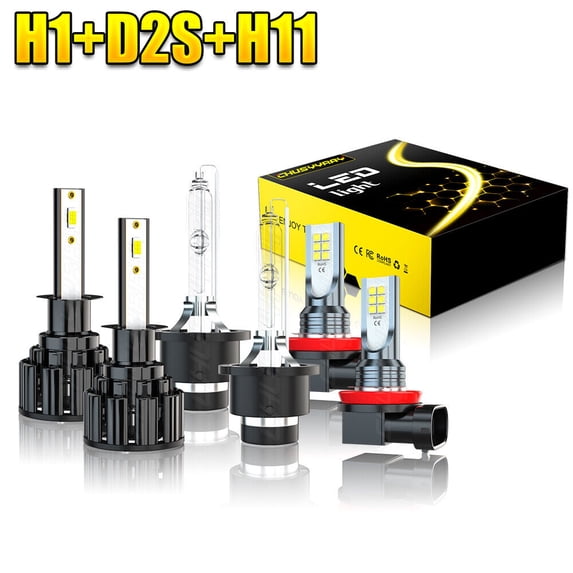 Bright White LED&HID Lamp Combo H1+D2S+H11 LED / HID High Low Beam Fog Light Bulbs Kit