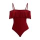 thumbnail image 1 of Gibobby Trajes de Baño Mujer Completos Traje de baño Sexy ajustado con decoración de volantes de encaje de un hombro con tirantes Retro informal de veran(Rojo,CH), 1 of 4