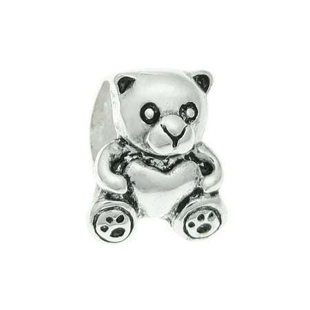 Sterling Silver Chicago Bears Charm - Queenberry Sterling Silver Teddy Bear Heart European Bead Charm Fits Pandora