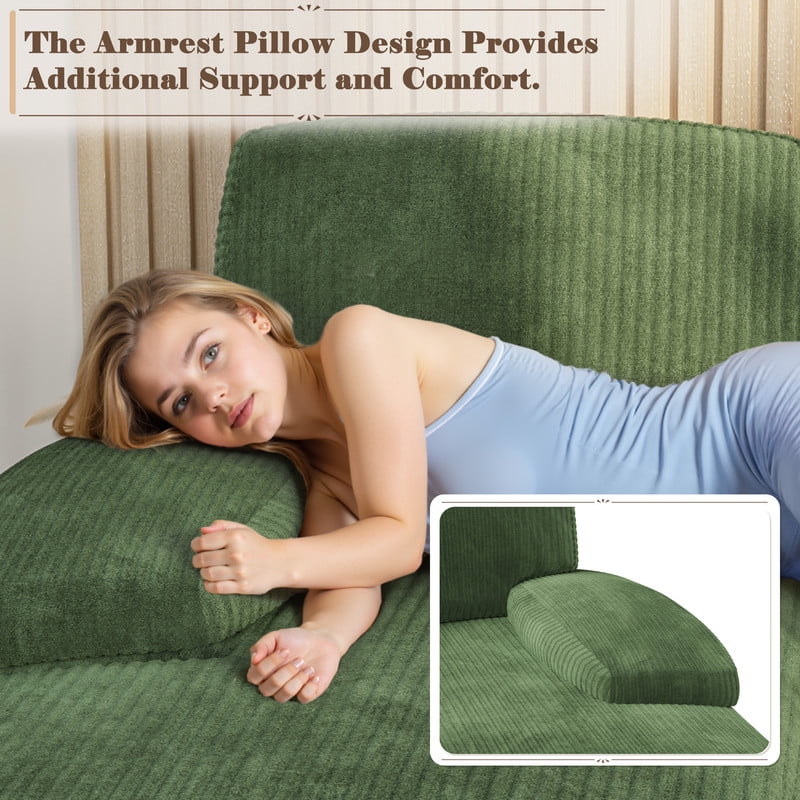 Homall U Shaped Sectional Sofa with Soft Corduroy Sofa Couch with Double Chaise for Apartments,Living Room, Corduroy Green