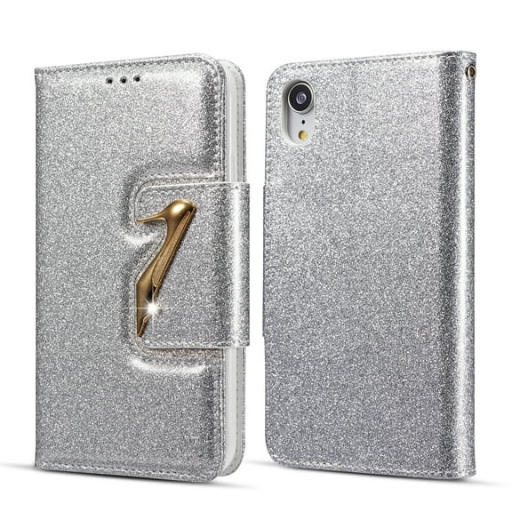iPhone X Case Wallet, iPhone XS Case, Allytech Glitter Bling Leather Cover Folio Credit Card Holder Wristlet Shockproof Protective Phone Case for Apple iPhone XS X (silver)