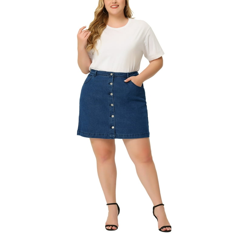 Plus size denim button up skirt hotsell