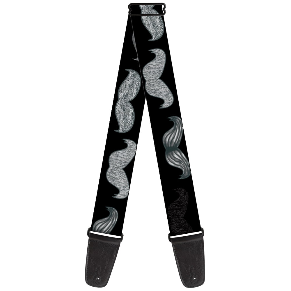 Buckle-Down Guitar Strap, Mustache Sketch Black White, 2 Inches Wide
