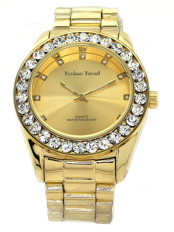 Men's gold tone CZ Business Clubbing watch 46mm 15.5mm thick case.